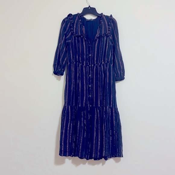 Anthropologie Midnight Ruffled midi dress women’s size S NWOT - Picture 3 of 16